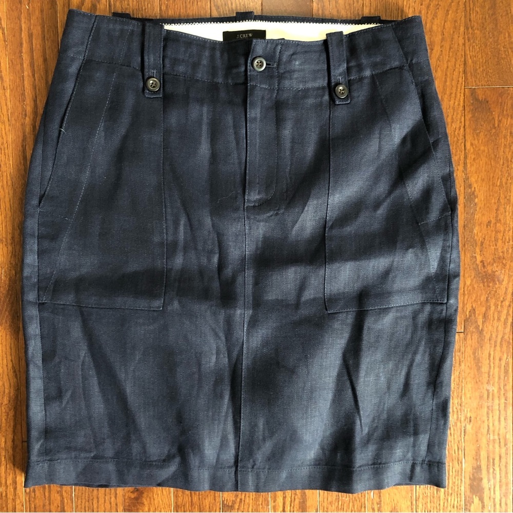 J Crew Navy Blue Linen Skirt 8P petite